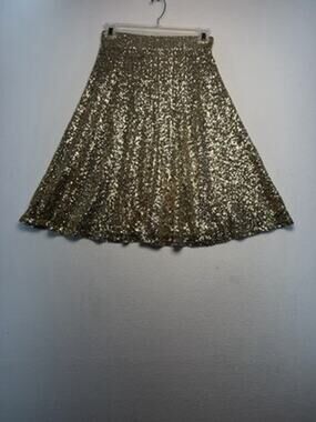 Jade Mackenzie women L gold sequin A-line short skirt lined zip party feminine￼